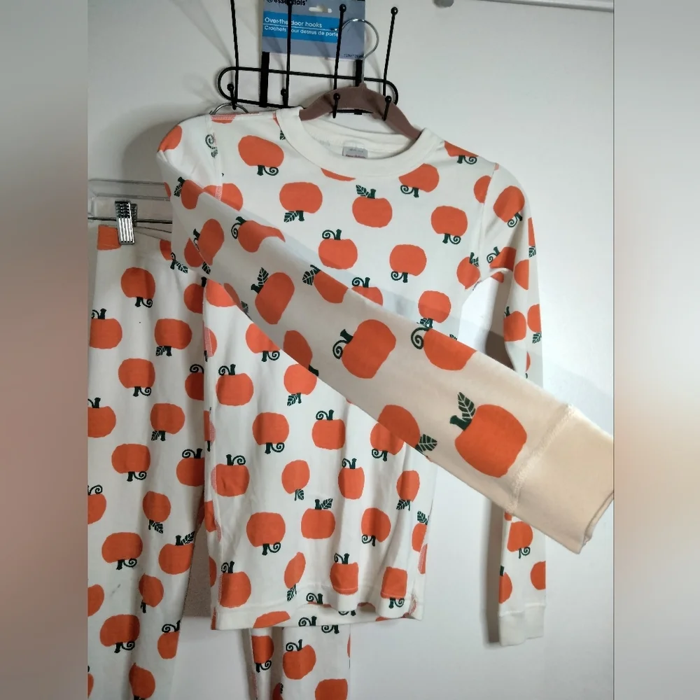 Hanna Anderson (Size 14) Kids Multicolored Orange Pumpkin Print (2PC) Pajama Set